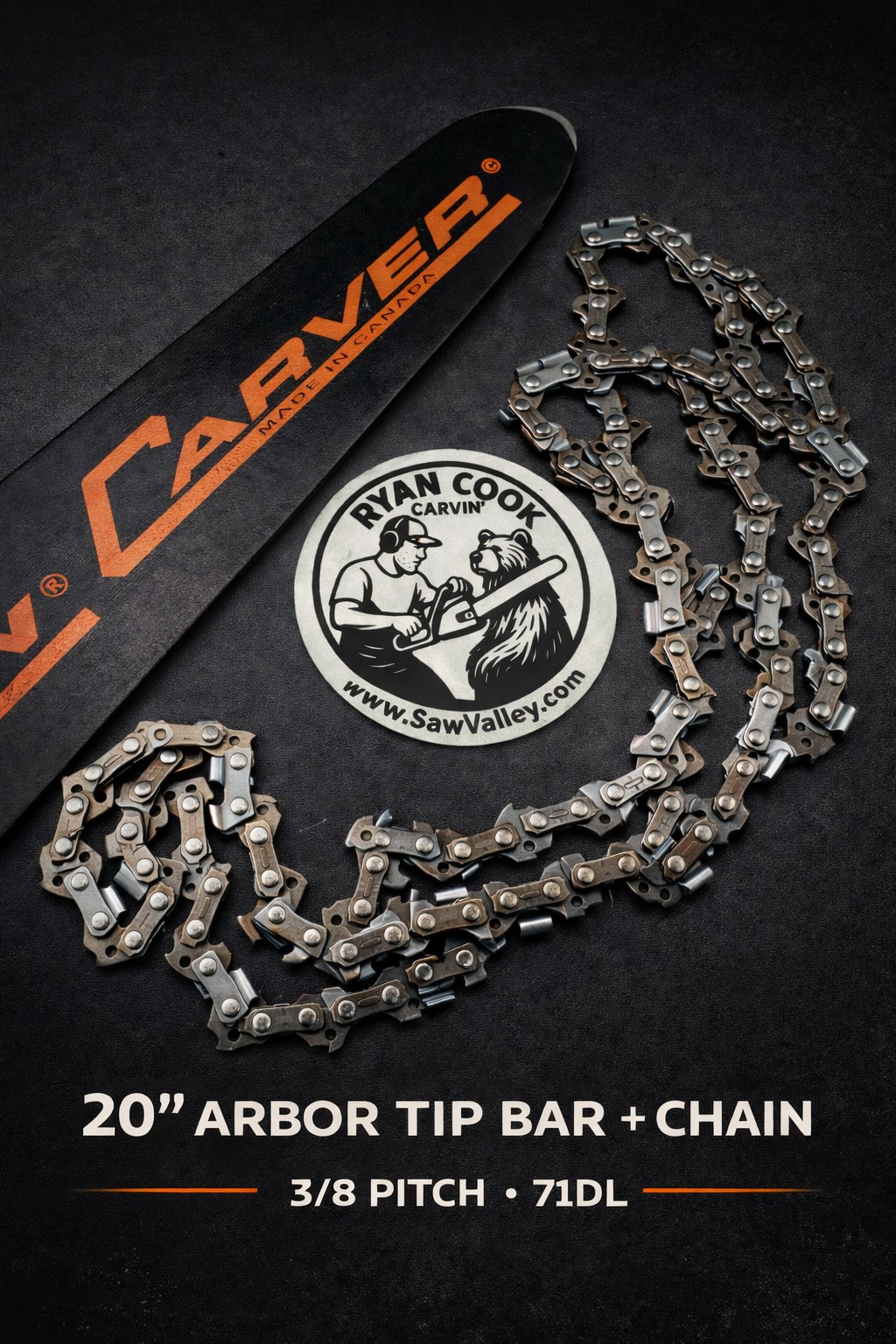 20" Arbor Tip Carving Bar + Chain Combo – 3/8 Pitch (71DL)
