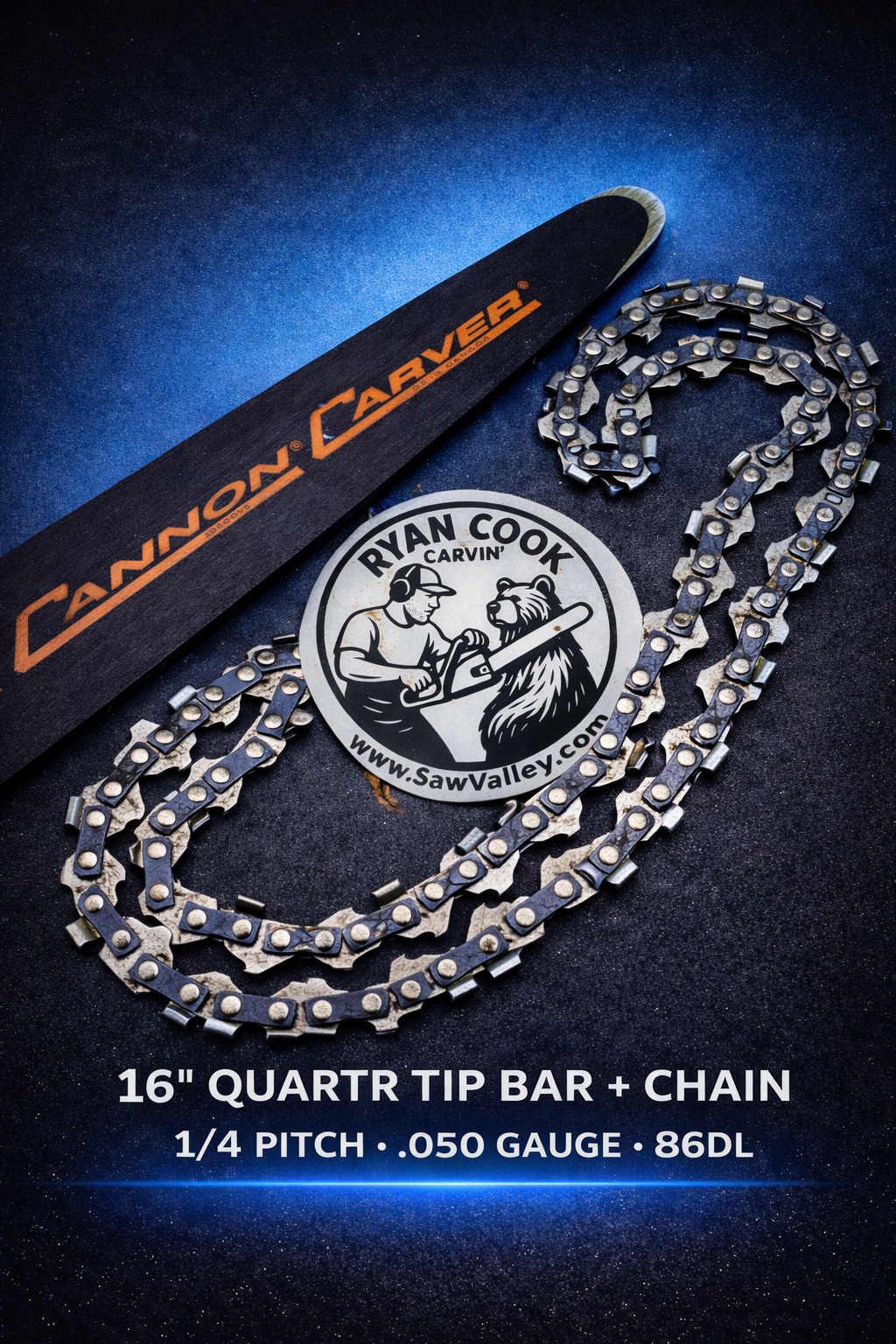 Cannon 16" Carving Bar &amp; Chain Combo – Quarter Tip, C1 Mount (.050 Gauge, 1/4" Pitch)